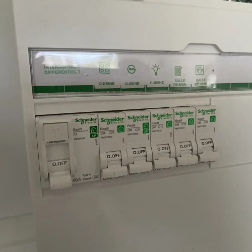 Vue sur l'interrupteur différentiel et les disjoncteurs de marque Schneider Electric